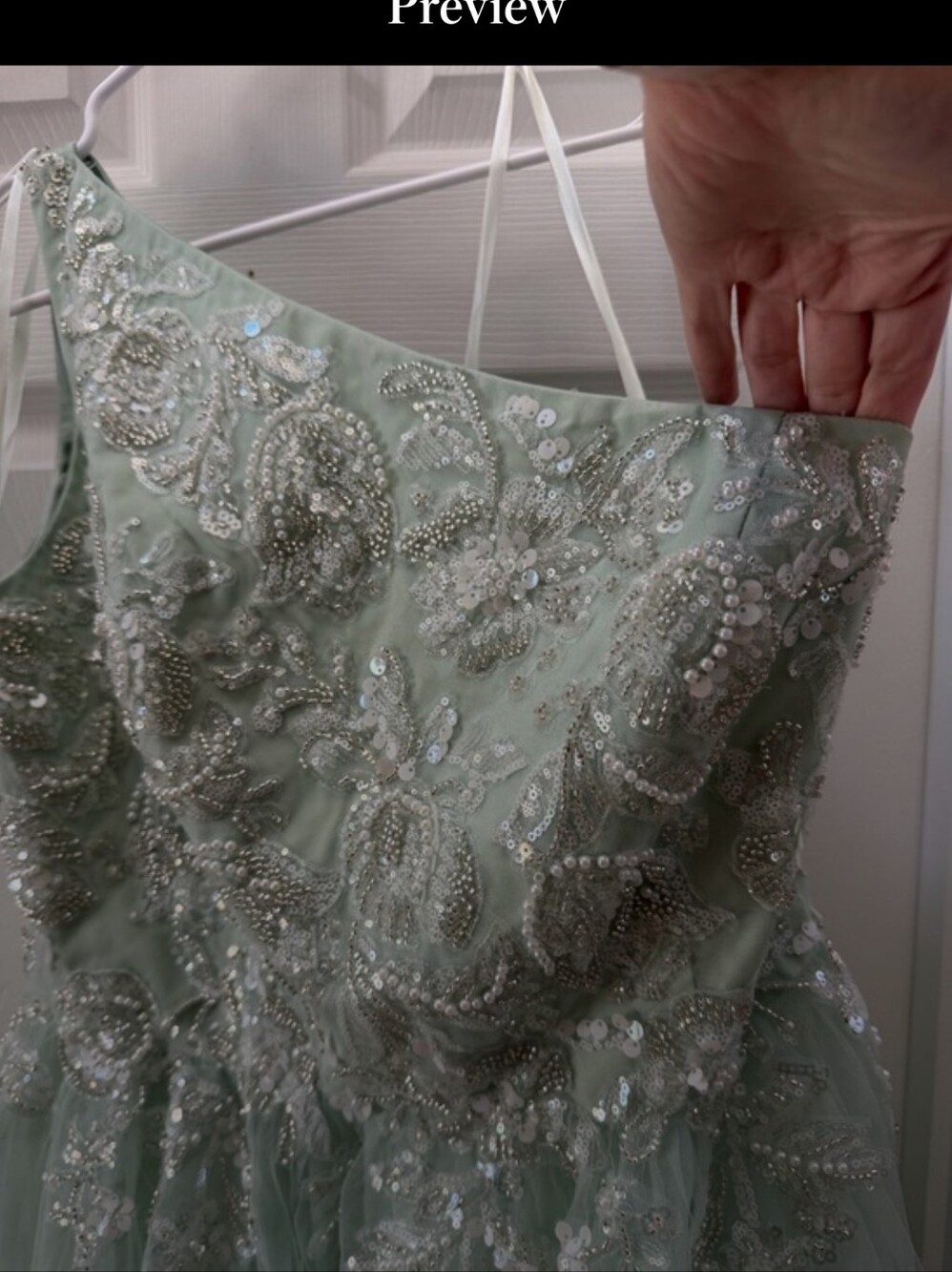 Embellished Sage Mint Lt. Blue Green Tulle Evening Dress - Picture 5 of 16